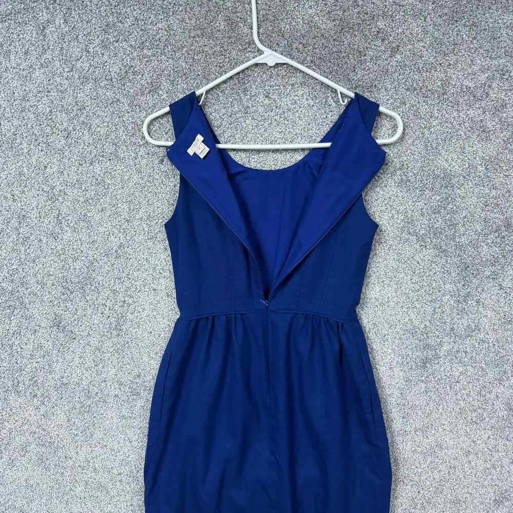 J Crew Shift Dress Size 00 Blue Wool Blend Scoop Neck Lined Quiet Luxury Chic